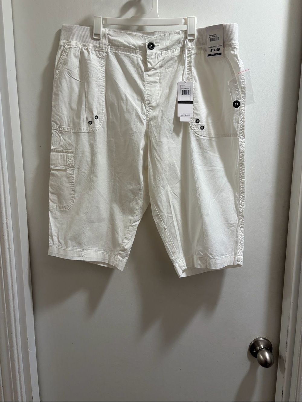 White Women's Cargo Shorts - Utility Pocket Detail